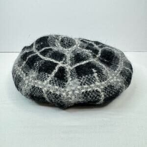 14th & Union Wool Plaid Beret Hat Cap Neutral Black Gray Adult Unisex One Size
